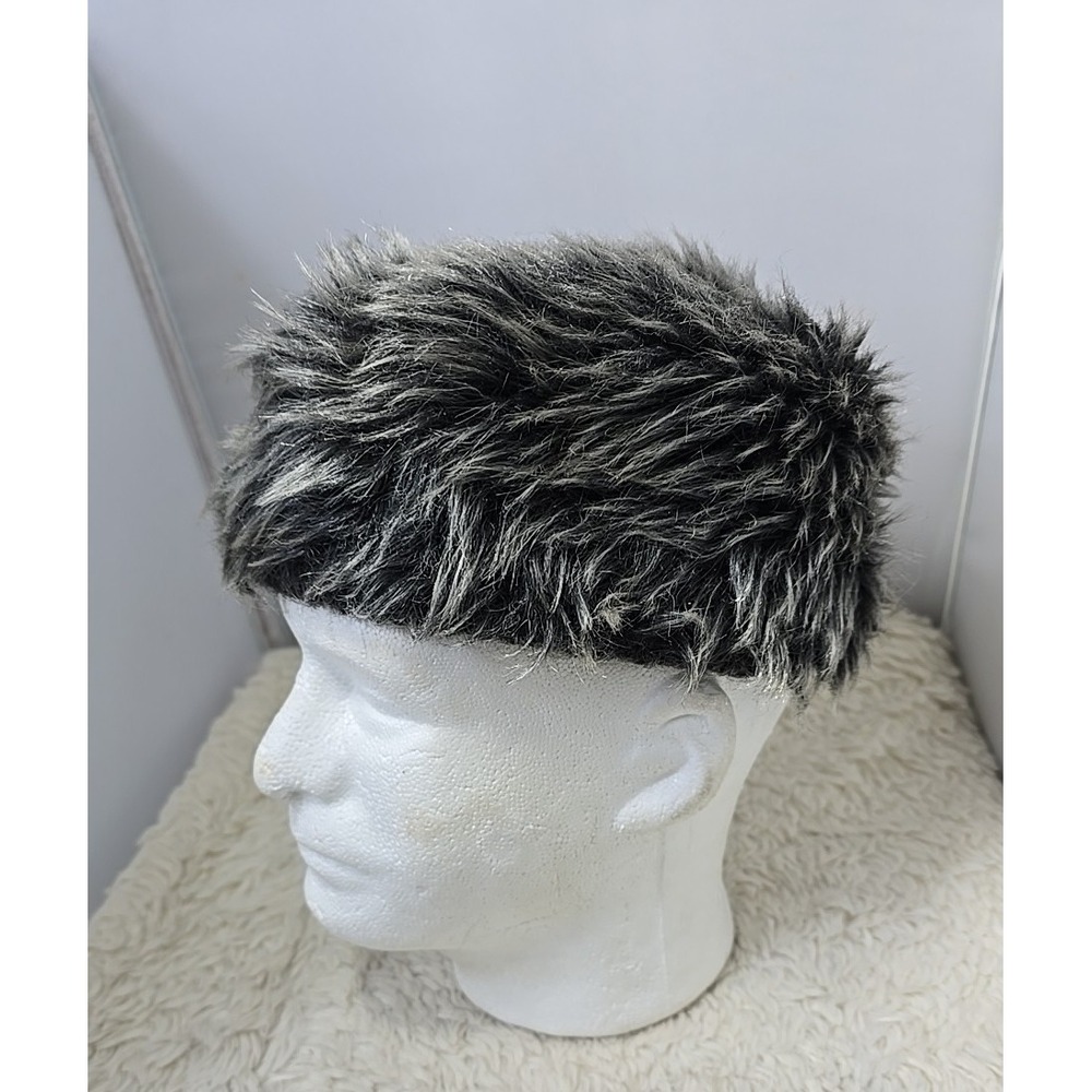 Vintage Faux Fur Hat / Wig Retro Winter Unisex Small / Medium Gray Black Cozy